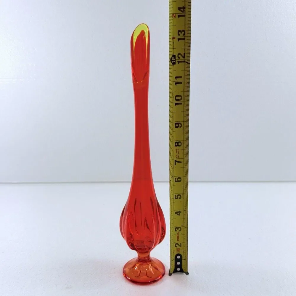 Vintage Viking Glass Swung Vase Amberina Persimmon Mid Century Modern 14